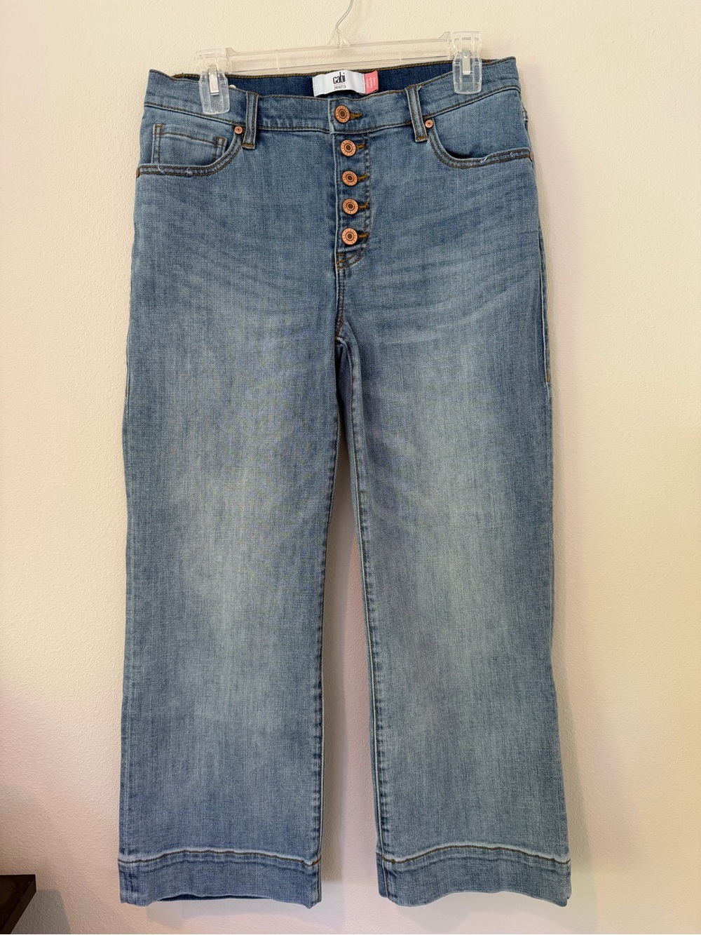 CAbi Palm Beach Crop Light Blue Wide-Leg Button-Fly Jeans Style 6282